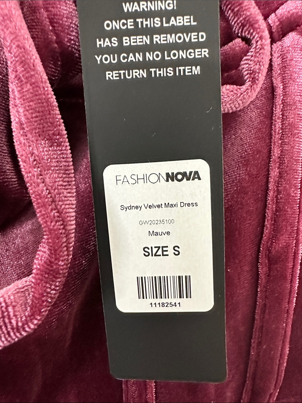NWT Fashion Nova Velvet Dress Sydney Maxi Mauve Corset Bust Size Small - Picture 7 of 7